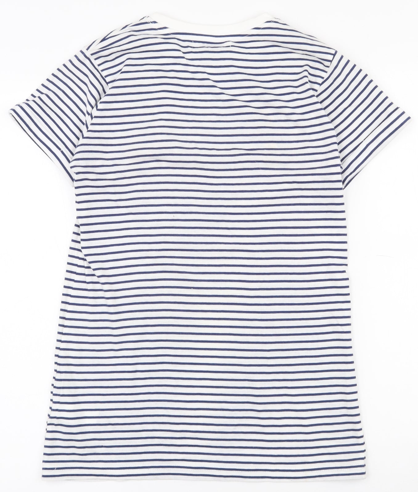 Primark Womens White Striped 100% Cotton Basic T-Shirt Size 6 Round Neck
