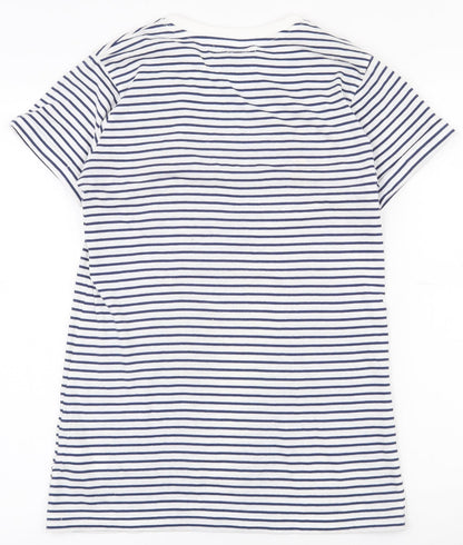 Primark Womens White Striped 100% Cotton Basic T-Shirt Size 6 Round Neck