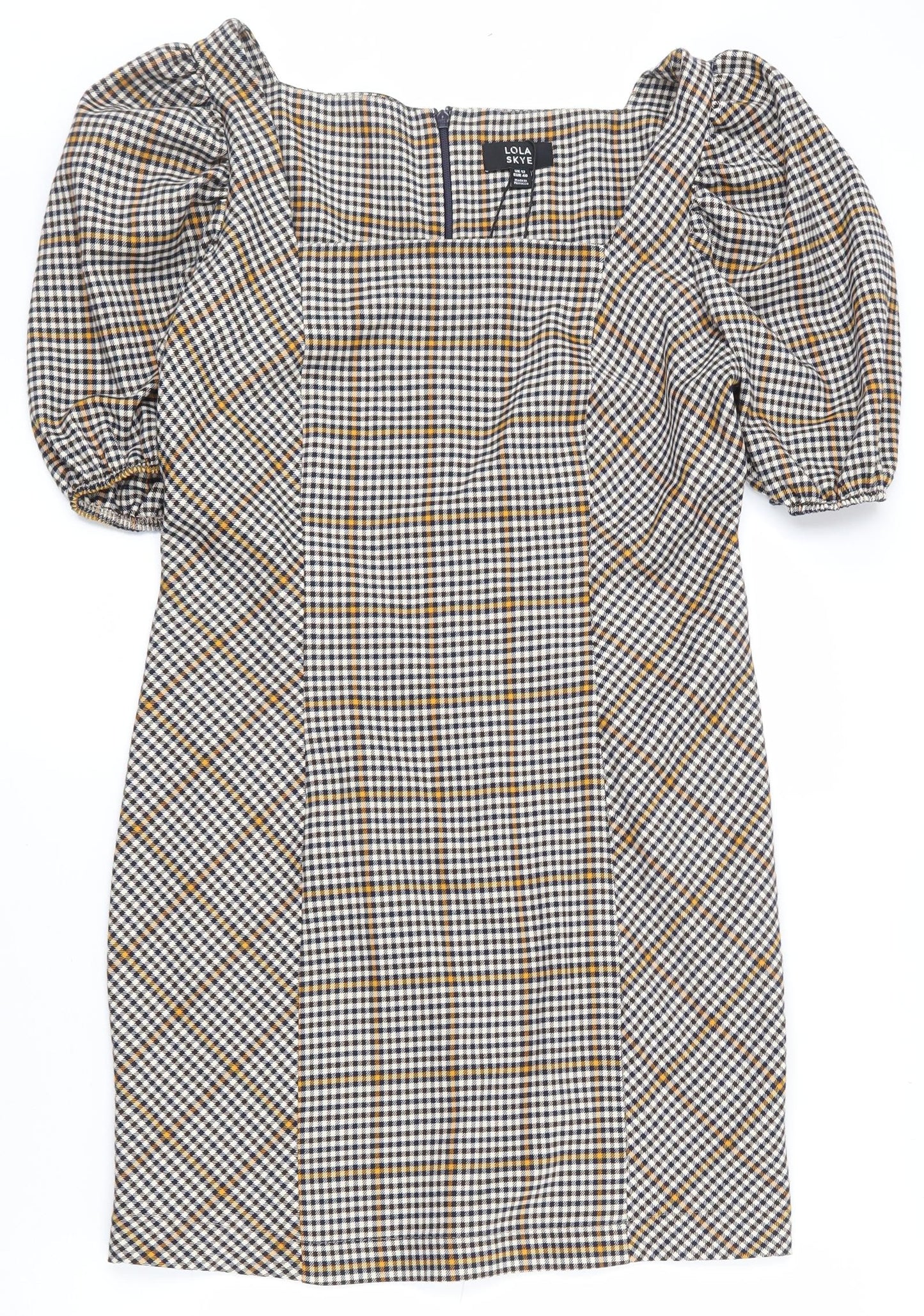 Lola Skye Womens Multicoloured Geometric Polyester A-Line  Size 12  Square Neck Zip