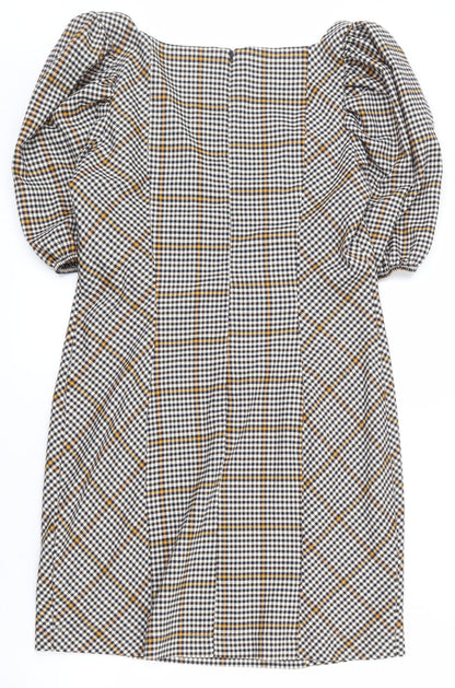Lola Skye Womens Multicoloured Geometric Polyester A-Line  Size 12  Square Neck Zip