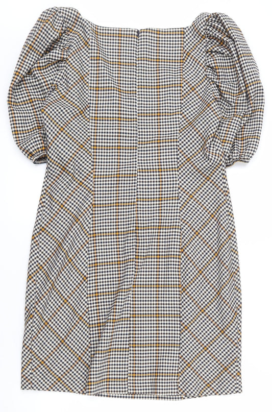 Lola Skye Womens Multicoloured Geometric Polyester A-Line  Size 12  Square Neck Zip