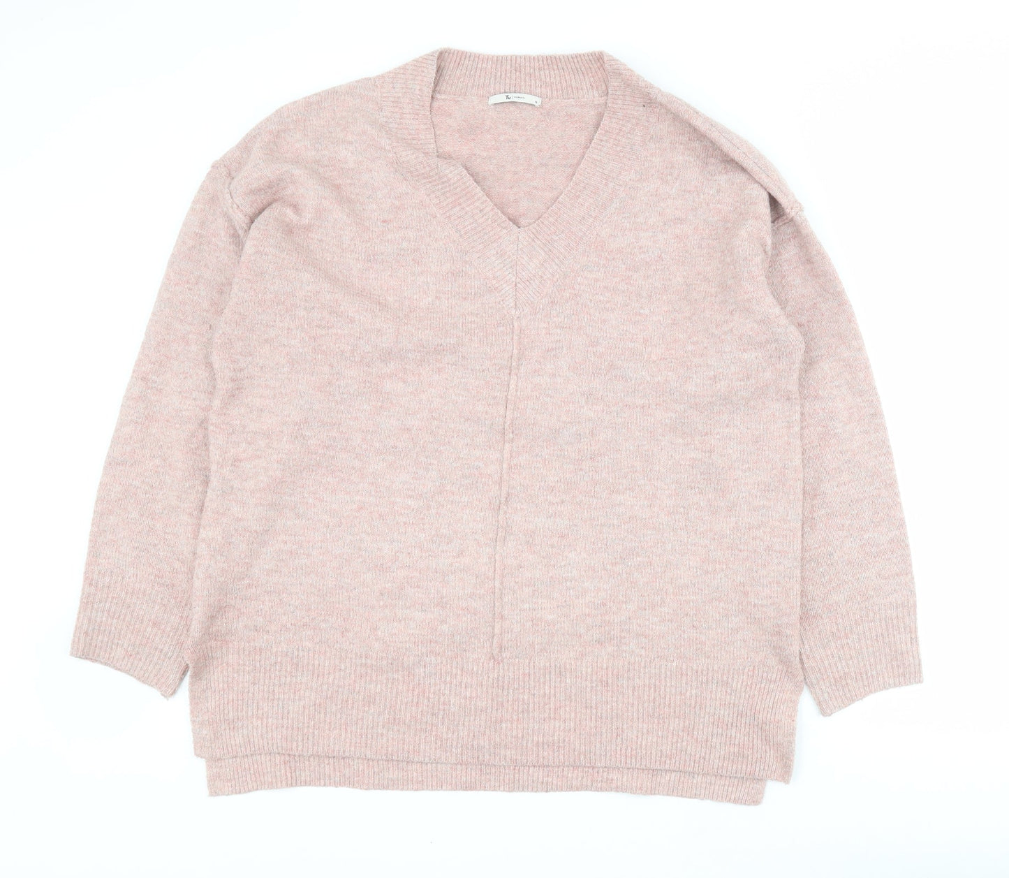 TU Mens Pink V-Neck  Acrylic Pullover Jumper