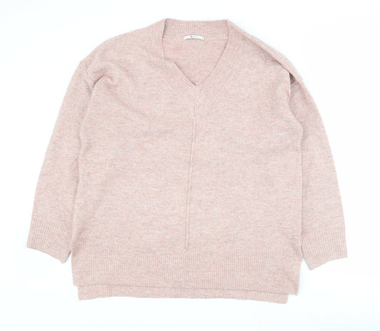 TU Mens Pink V-Neck  Acrylic Pullover Jumper