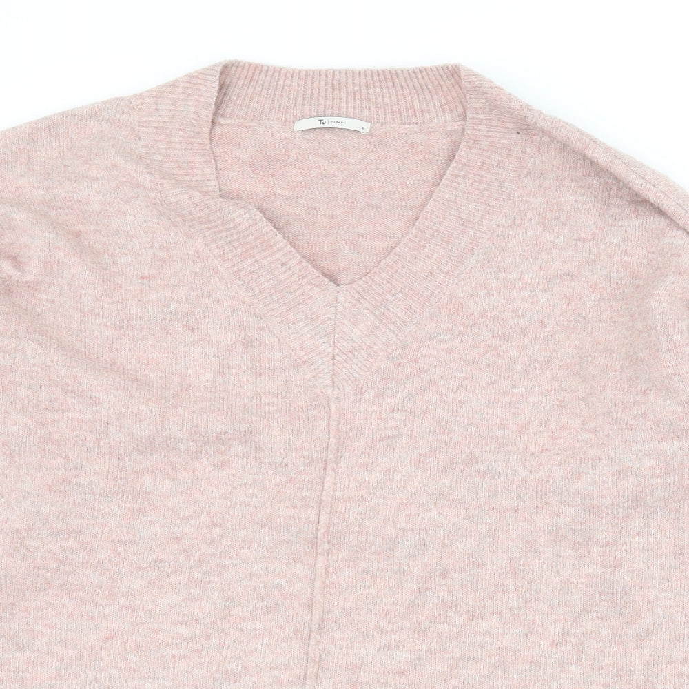 TU Mens Pink V-Neck  Acrylic Pullover Jumper