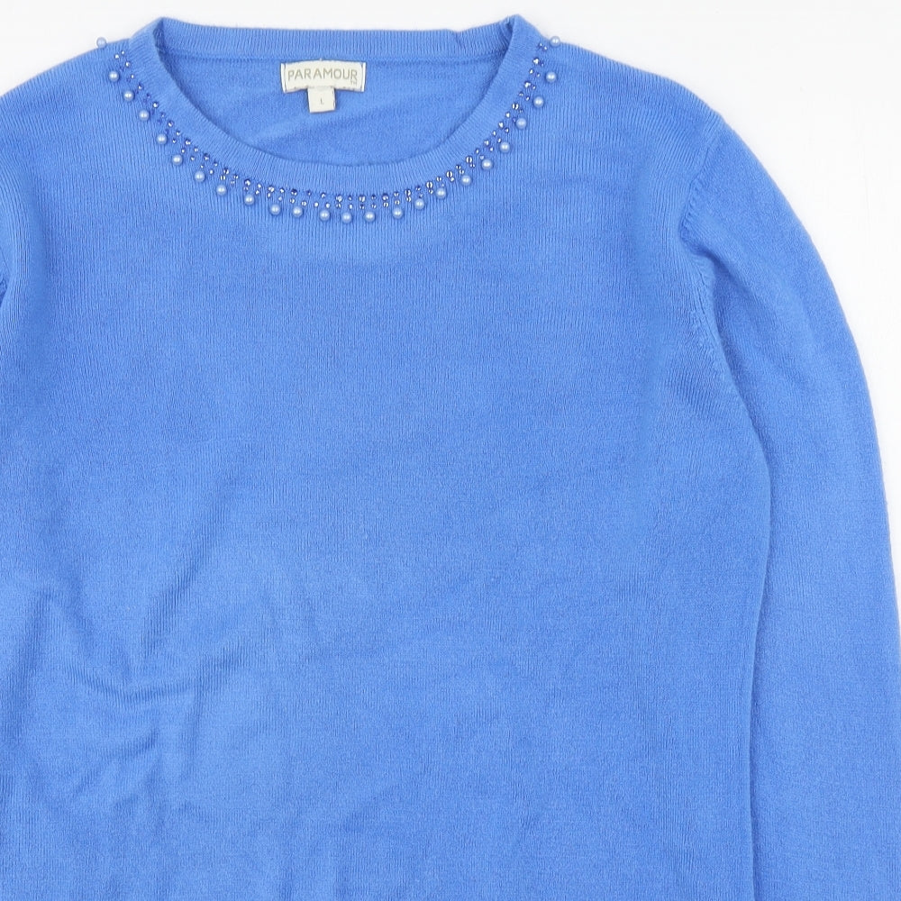 Paramour Womens Blue Round Neck  Acrylic Pullover Jumper Size L