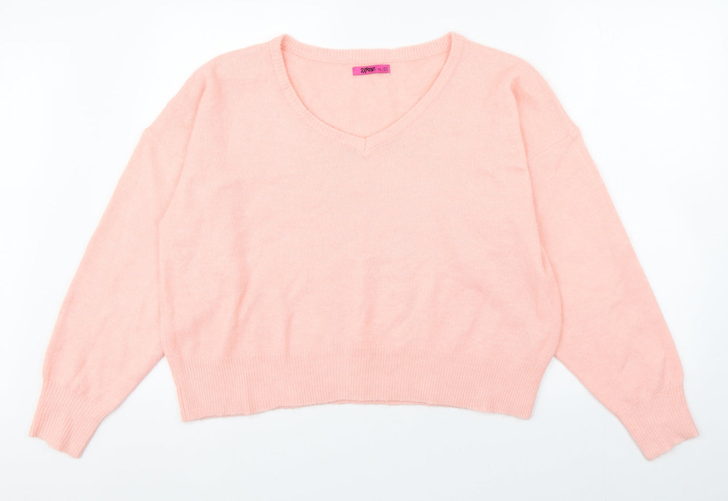 2Xtrenz Womens Pink V-Neck  Acrylic Pullover Jumper Size XL