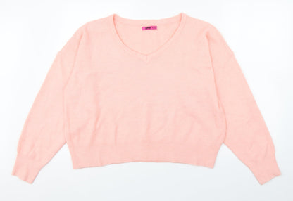 2Xtrenz Womens Pink V-Neck  Acrylic Pullover Jumper Size XL