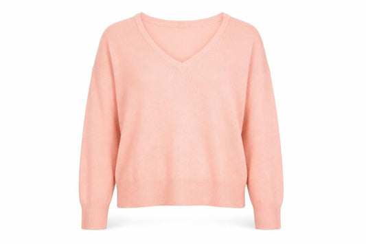 Front view of 2Xtrenz women’s pink v-neck acrylic jumper, size XL