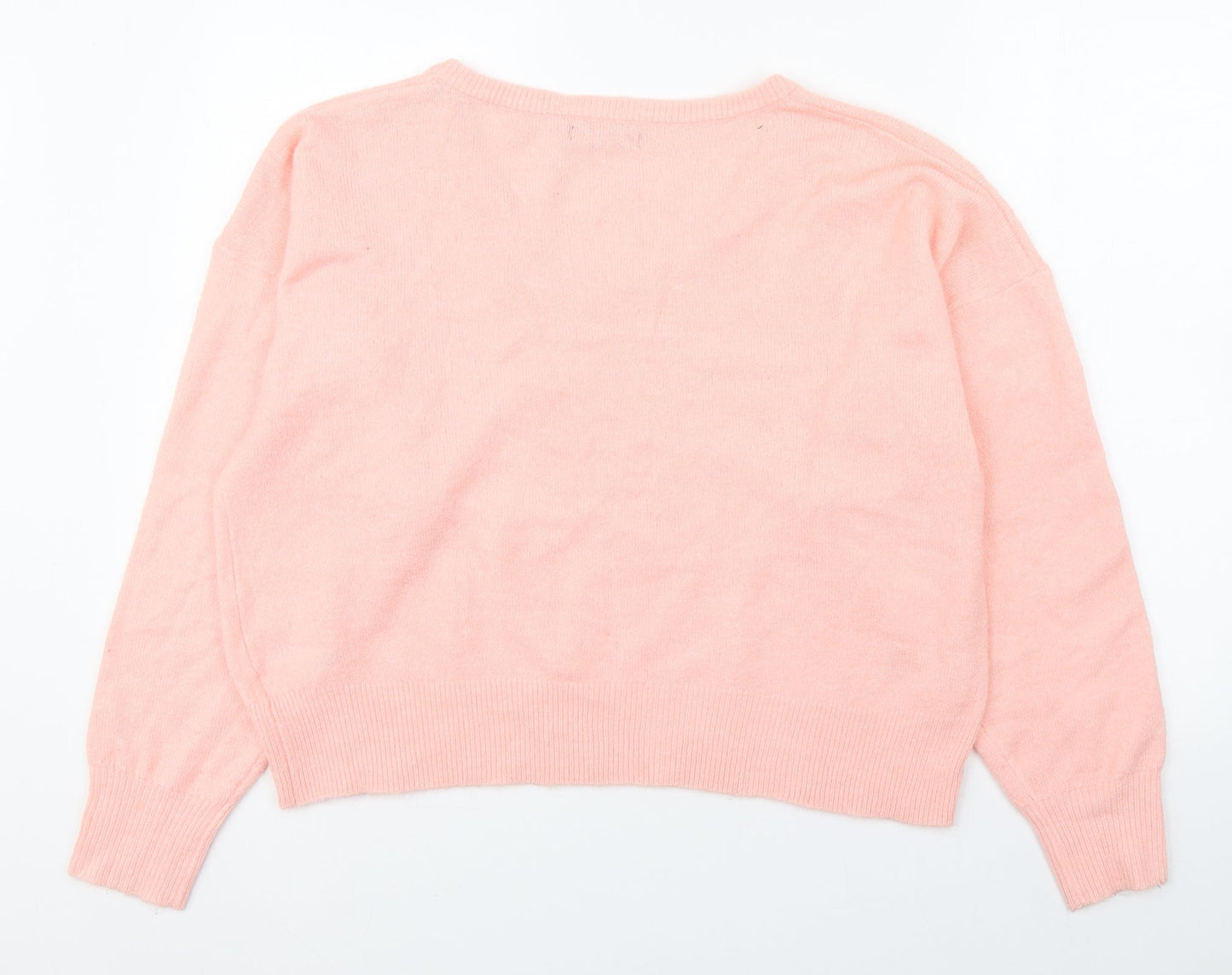 2Xtrenz Womens Pink V-Neck  Acrylic Pullover Jumper Size XL