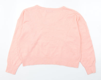 2Xtrenz Womens Pink V-Neck  Acrylic Pullover Jumper Size XL