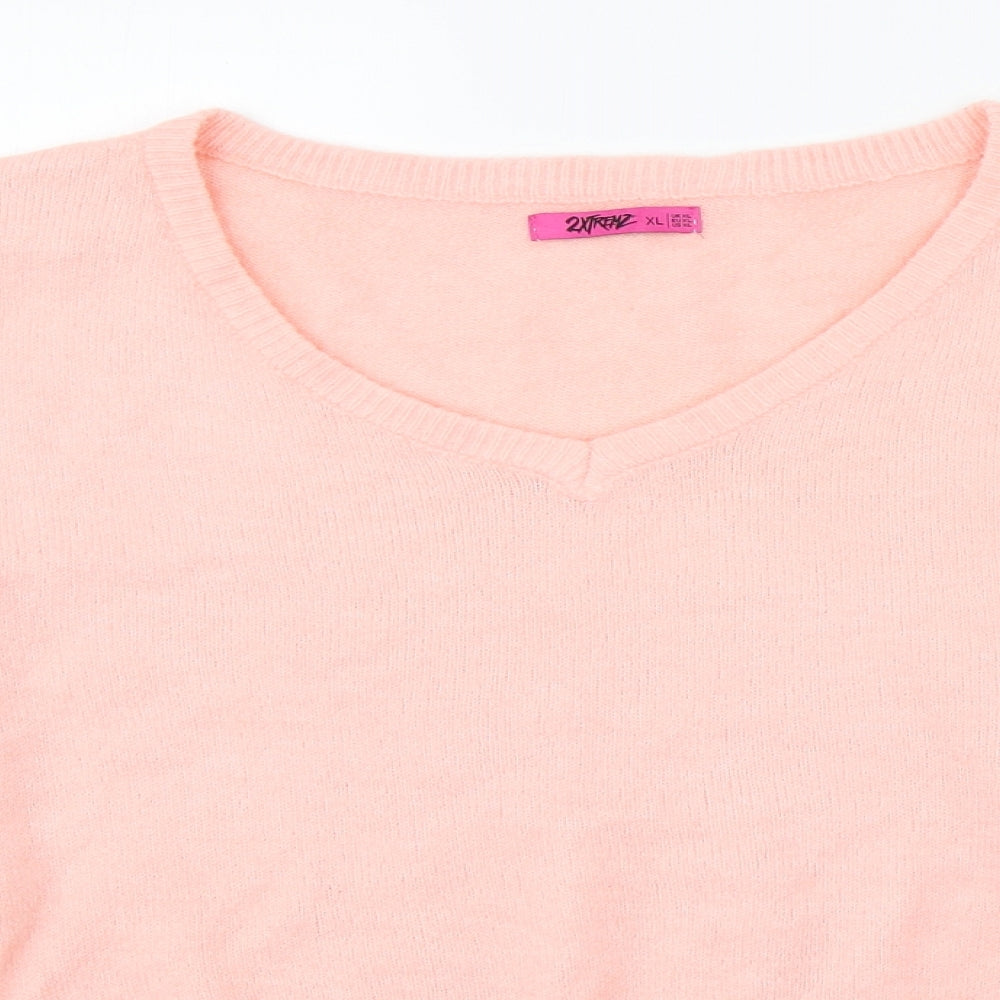 2Xtrenz Womens Pink V-Neck  Acrylic Pullover Jumper Size XL