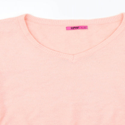 2Xtrenz Womens Pink V-Neck  Acrylic Pullover Jumper Size XL