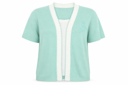 Front view of Pure & Natural women’s green v-neck acrylic cardigan jumper, size L