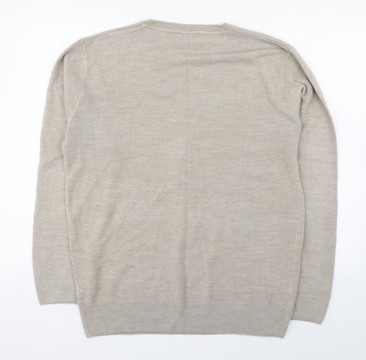 Matalan Mens Beige V-Neck  Acrylic Pullover Jumper Size L