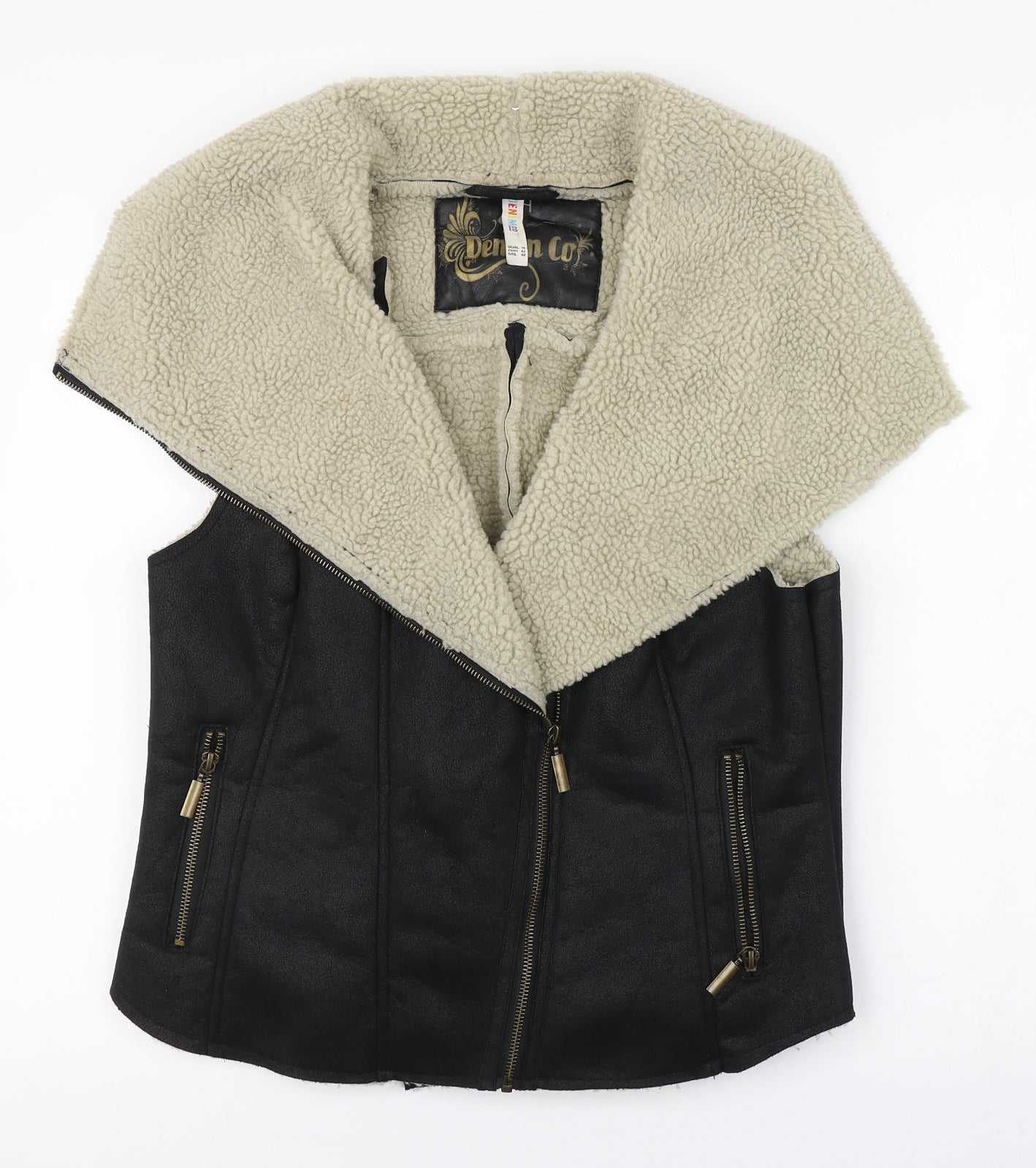 Denim Co Womens Black   Gilet Coat Size 14  Zip - Faux Leather