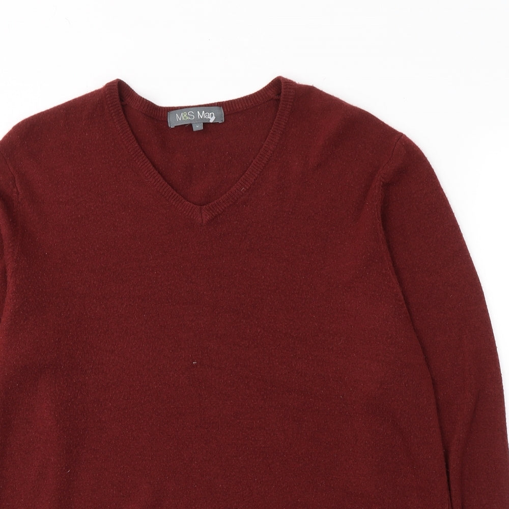 Marks and Spencer  Mens Red V-Neck  Acrylic Pullover Jumper Size L