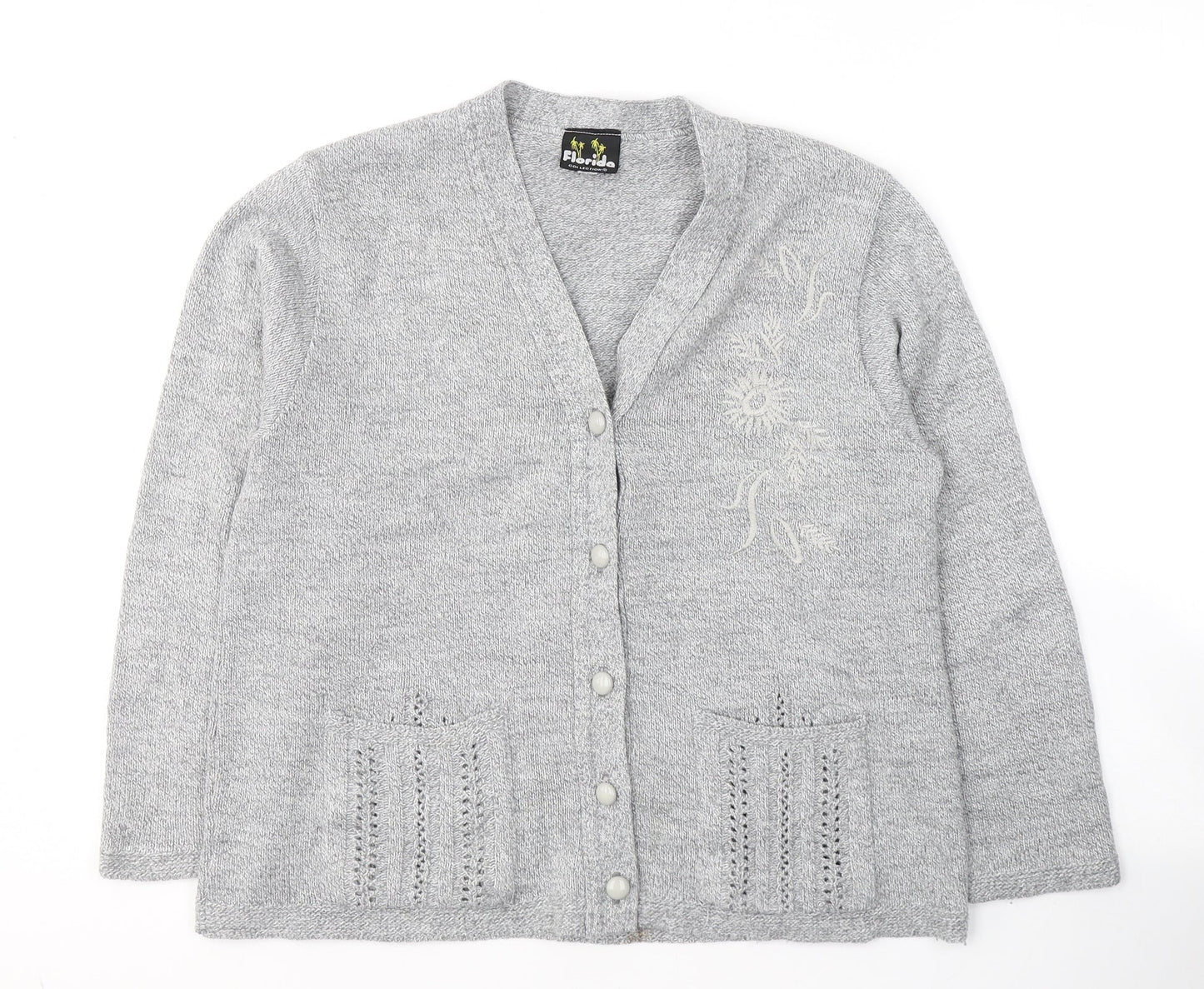 Womens UK Size S Florida Grey Cardigan Jumper