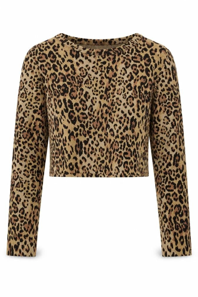 Front view of Zara women’s beige animal print cotton cropped blouse, size S, round neck