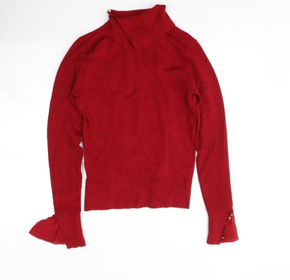 Vuka Womens Red  Nylon Jersey Blouse Size 12 Roll Neck