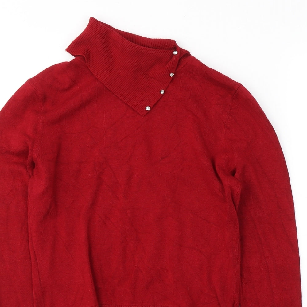 Vuka Womens Red  Nylon Jersey Blouse Size 12 Roll Neck