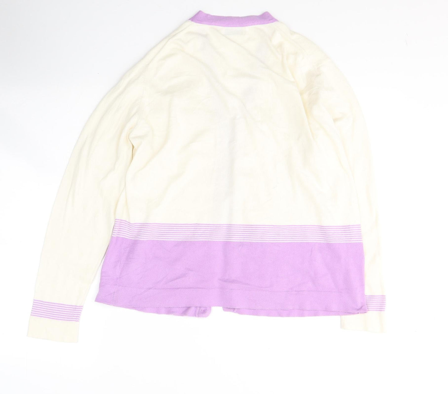 Johnstons Womens Ivory V-Neck Striped Cotton Cardigan Jumper Size XL