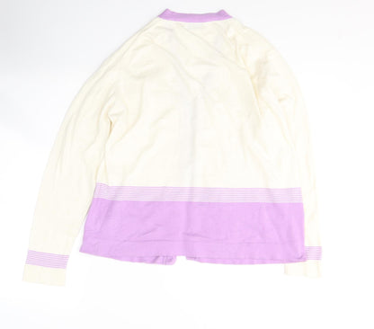 Johnstons Womens Ivory V-Neck Striped Cotton Cardigan Jumper Size XL