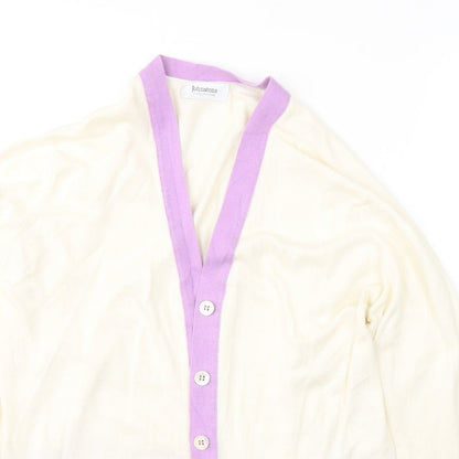 Johnstons Womens Ivory V-Neck Striped Cotton Cardigan Jumper Size XL