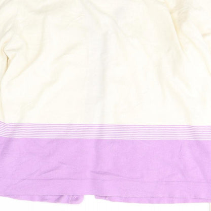 Johnstons Womens Ivory V-Neck Striped Cotton Cardigan Jumper Size XL