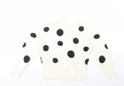 Marks and Spencer Womens Ivory Mock Neck Polka Dot Acrylic Pullover Jumper Size S
