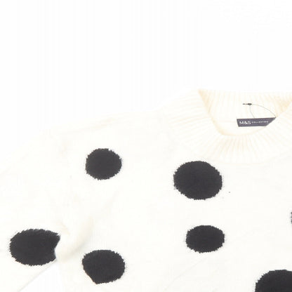 Marks and Spencer Womens Ivory Mock Neck Polka Dot Acrylic Pullover Jumper Size S