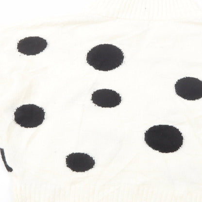 Marks and Spencer Womens Ivory Mock Neck Polka Dot Acrylic Pullover Jumper Size S