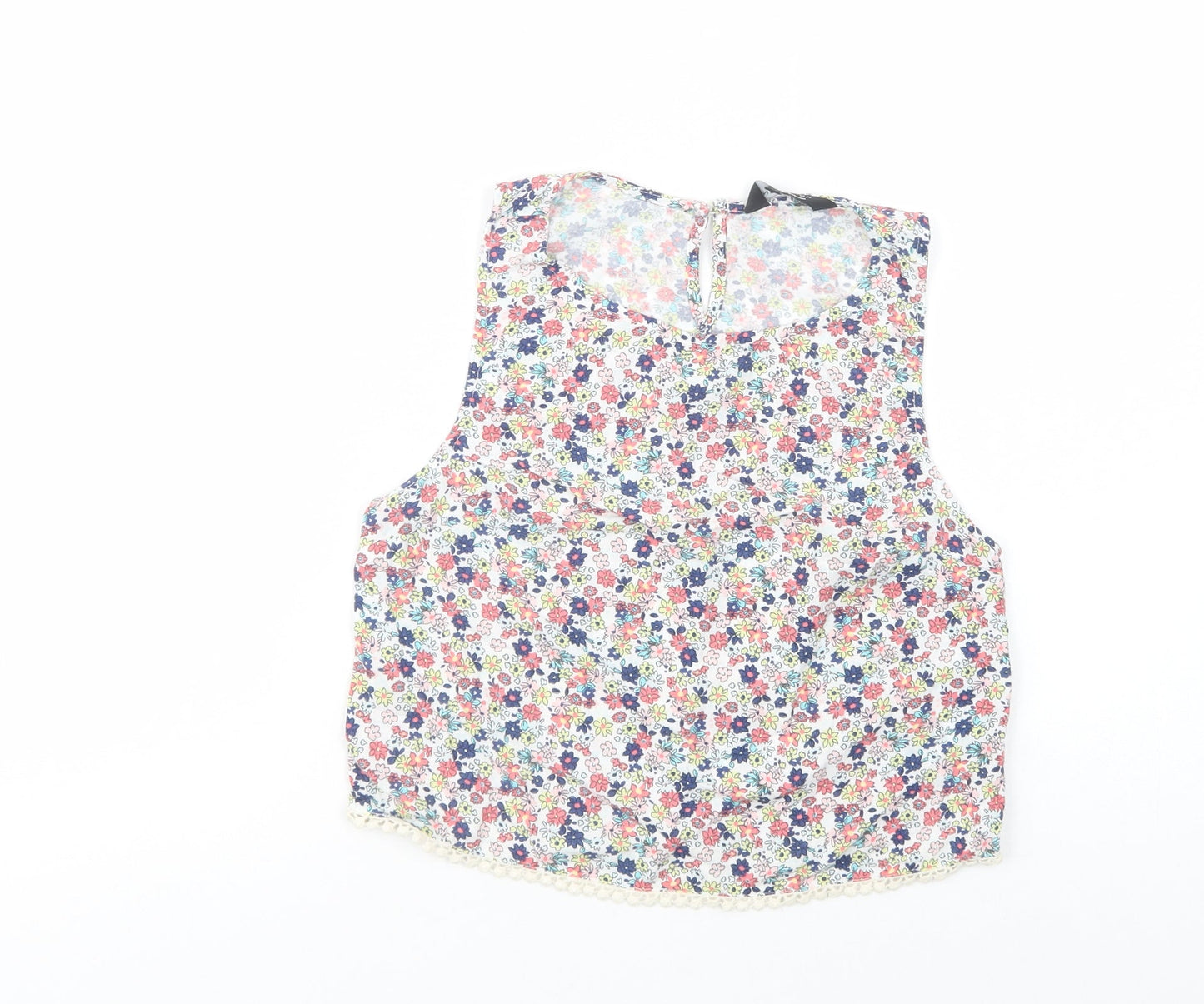New Look Girls Multicoloured Floral Viscose Pullover Blouse Size 12 Years Boat Neck Button