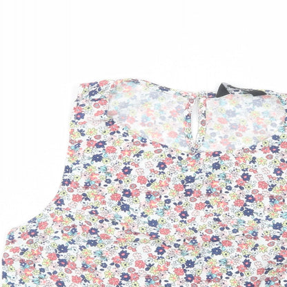 New Look Girls Multicoloured Floral Viscose Pullover Blouse Size 12 Years Boat Neck Button