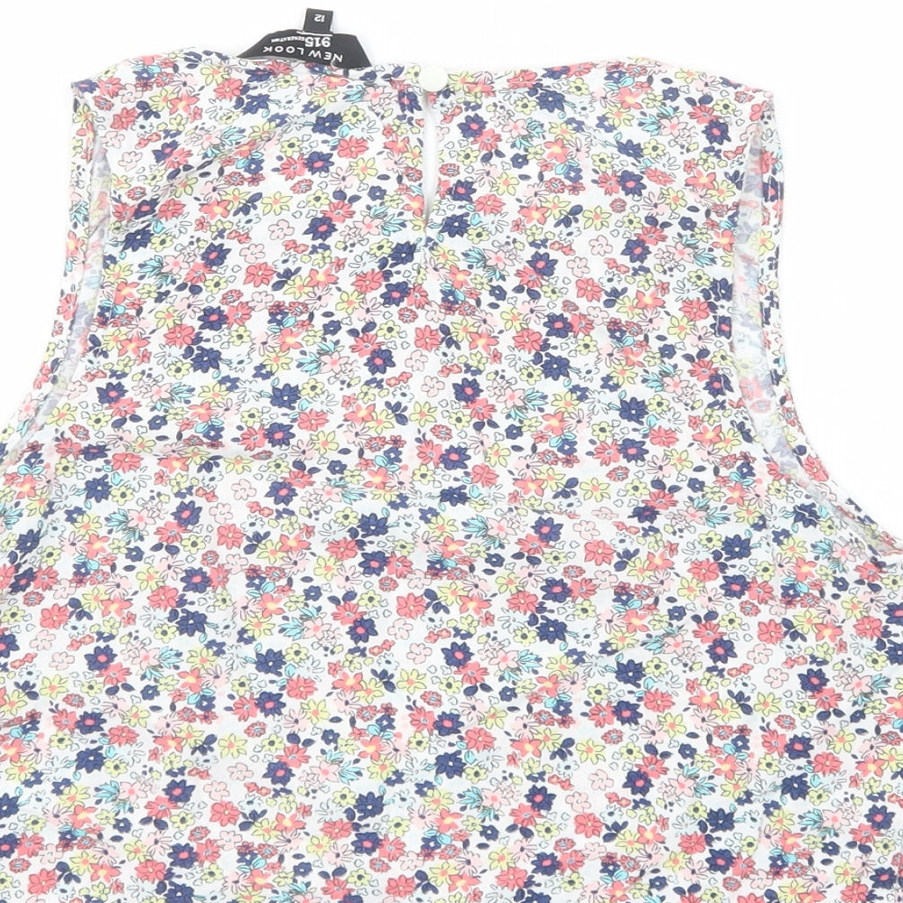 New Look Girls Multicoloured Floral Viscose Pullover Blouse Size 12 Years Boat Neck Button