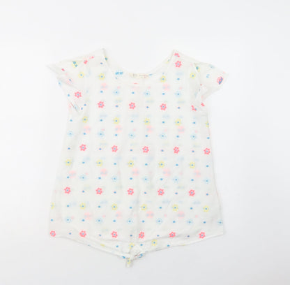 Zara Girls White Floral Cotton Basic Blouse Size 13-14 Years Crew Neck Pullover