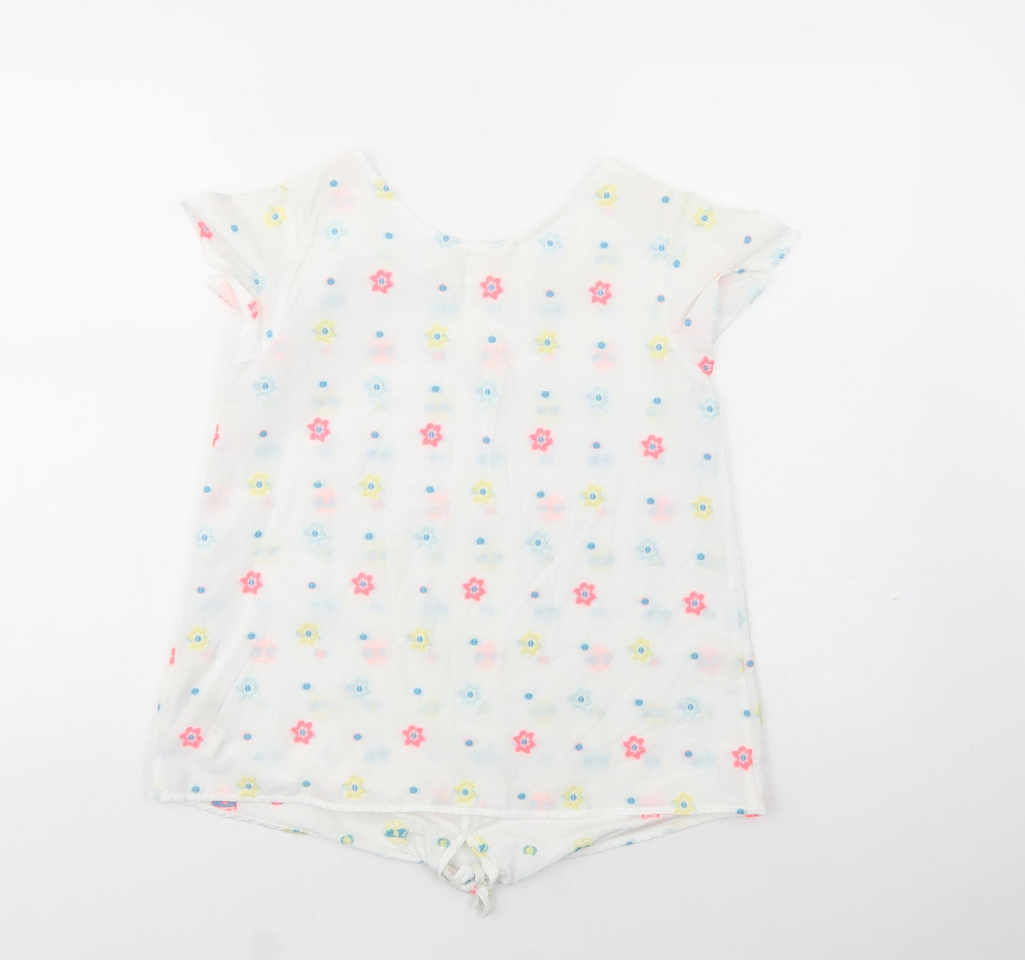 Zara Girls White Floral Cotton Basic Blouse Size 13-14 Years Crew Neck Pullover