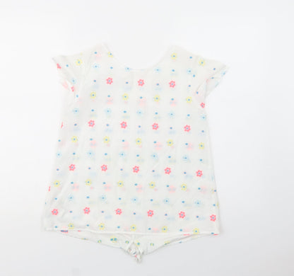 Zara Girls White Floral Cotton Basic Blouse Size 13-14 Years Crew Neck Pullover