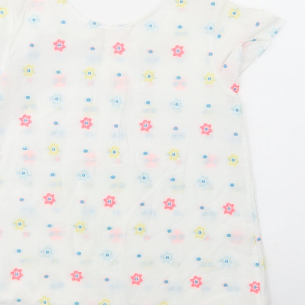 Zara Girls White Floral Cotton Basic Blouse Size 13-14 Years Crew Neck Pullover