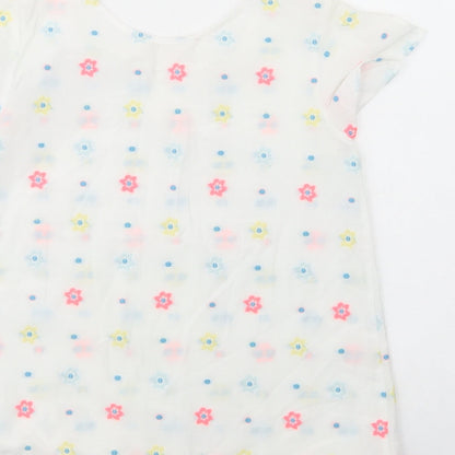 Zara Girls White Floral Cotton Basic Blouse Size 13-14 Years Crew Neck Pullover