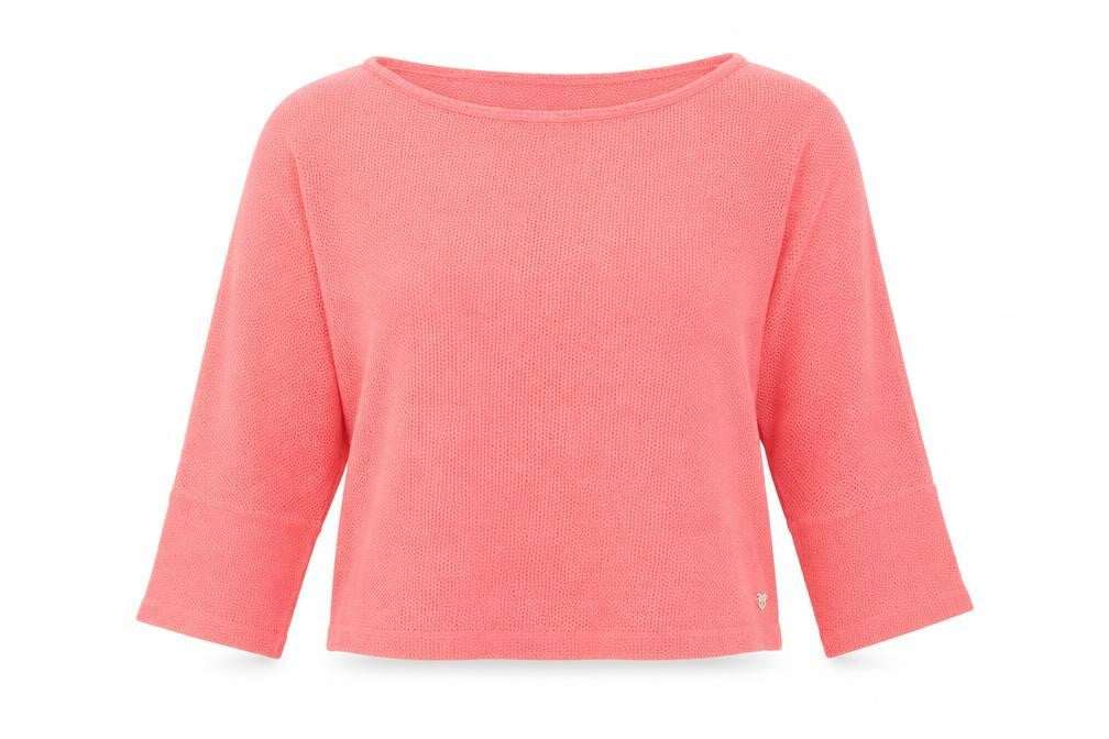 Front view of Tom Tailor women’s pink cotton basic blouse, size UK 16, boat neck