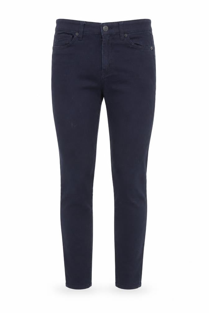 Front view of H&M women’s blue cotton skinny jeans, size UK 8, 32-inch leg regular button