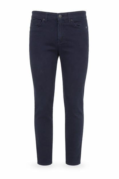 Front view of H&M women’s blue cotton skinny jeans, size UK 8, 32-inch leg regular button
