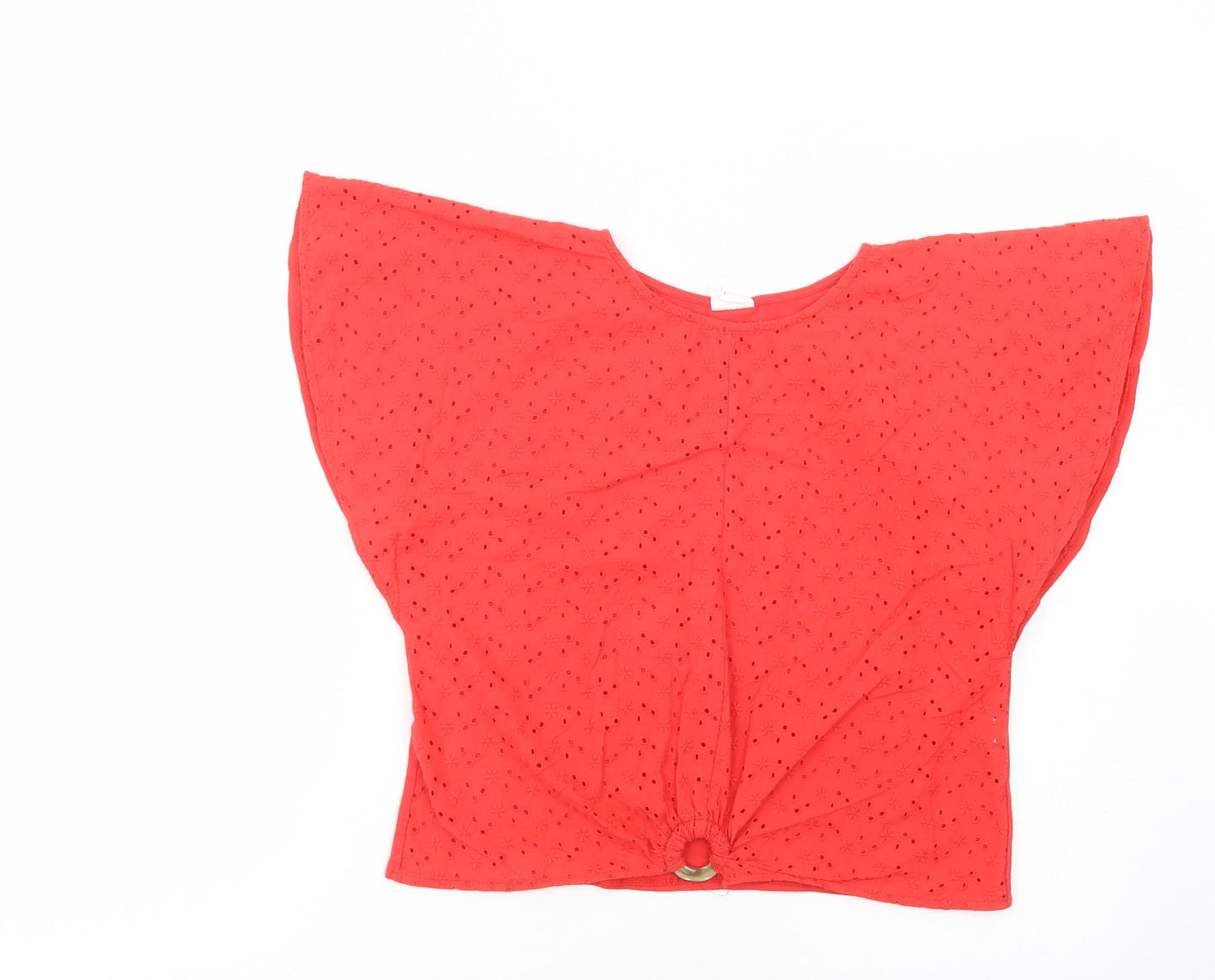 Zara Girls Red  Cotton Pullover Blouse Size 10 Years Crew Neck Pullover