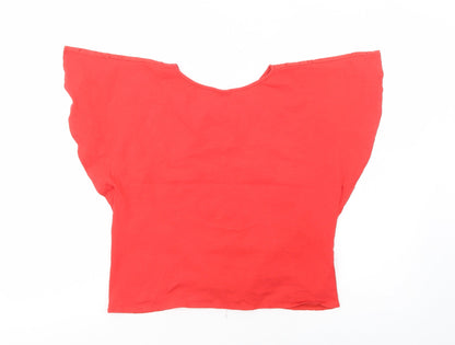 Zara Girls Red  Cotton Pullover Blouse Size 10 Years Crew Neck Pullover