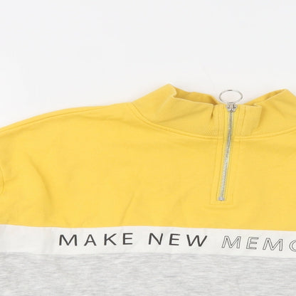 H&M Girls Yellow Colourblock Cotton Pullover Sweatshirt Size 11-12 Years  Zip - Make New Memories