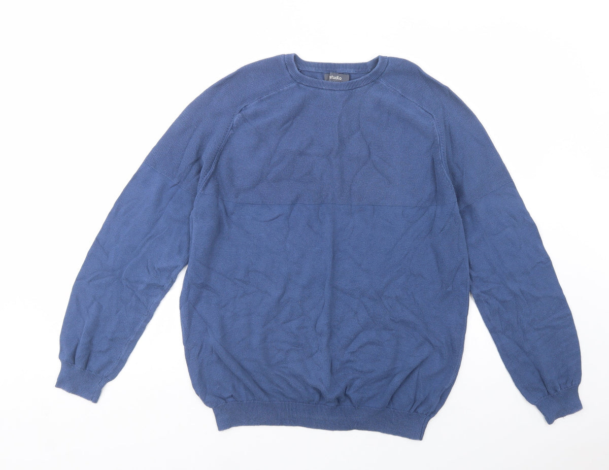 Additional front view of Studio men’s blue crew neck cotton jumper, size L
