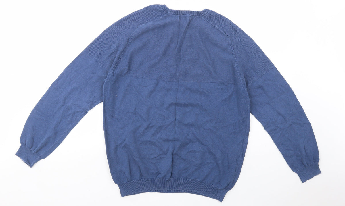 Back view of Studio men’s blue crew neck cotton jumper, size L