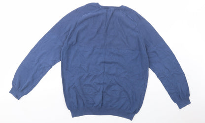 Back view of Studio men’s blue crew neck cotton jumper, size L