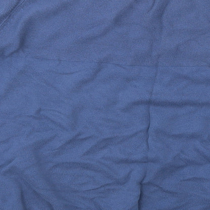 Brand and care label for Studio men’s blue crew neck cotton jumper, size L