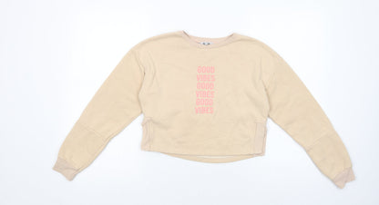 Primark Girls Beige  Cotton Pullover Sweatshirt Size 10-11 Years  Pullover - Good Vibes